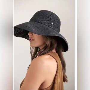 Helen Kaminski Black 100% Raffia Province Packable Sun Hat One Size